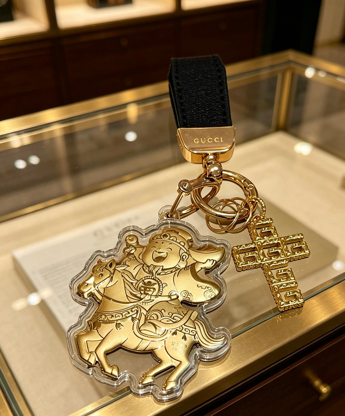 Double-G Emblem Keychain in Polished Metal-Tone – Design 031 side detail