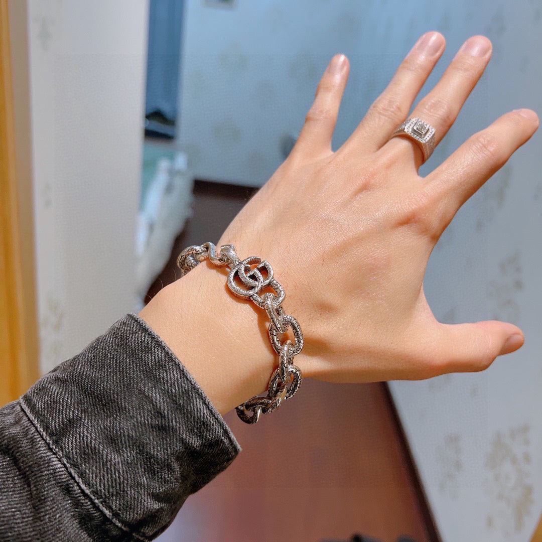 Geometric Emblem Bracelet in Polished Metal-Tone – Design 068 styled product view