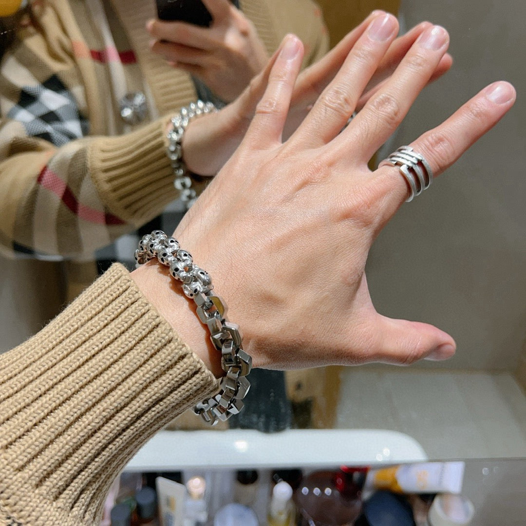Geometric Emblem Bracelet in Polished Metal-Tone – Design 051 detail view