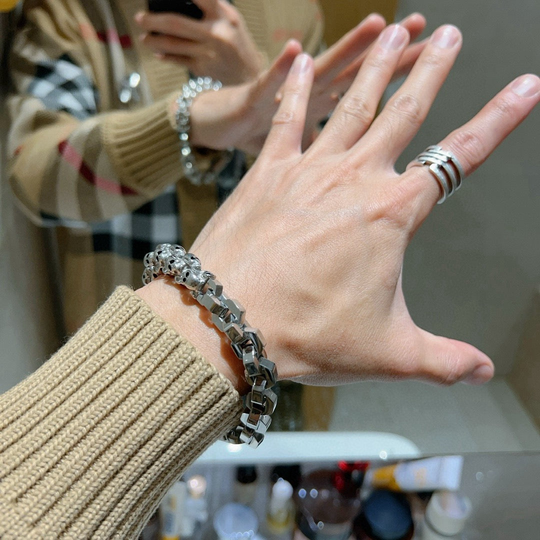 Geometric Emblem Bracelet in Polished Metal-Tone – Design 051 front product view