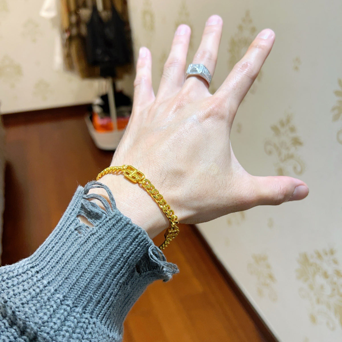 Geometric Emblem Bracelet in Polished Metal-Tone – Design 050 main product view