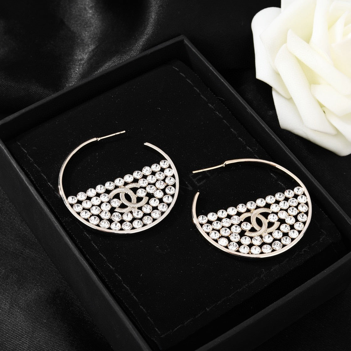 Signature Emblem Statement Earrings in Polished Metal-Tone – Design 037 styled product view