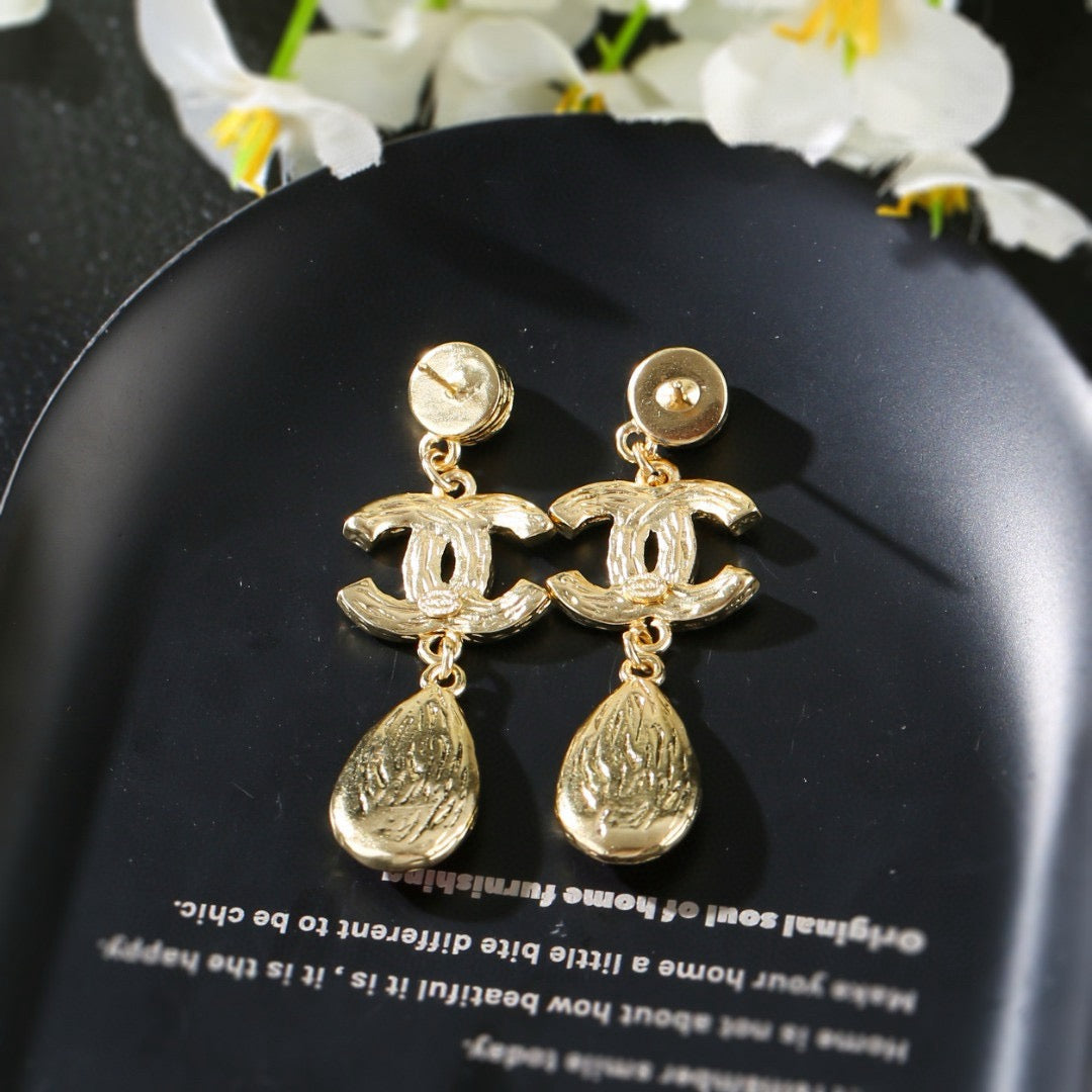 Double-C Emblem Stud Earrings in Gold-Tone – Design 024 styled product view