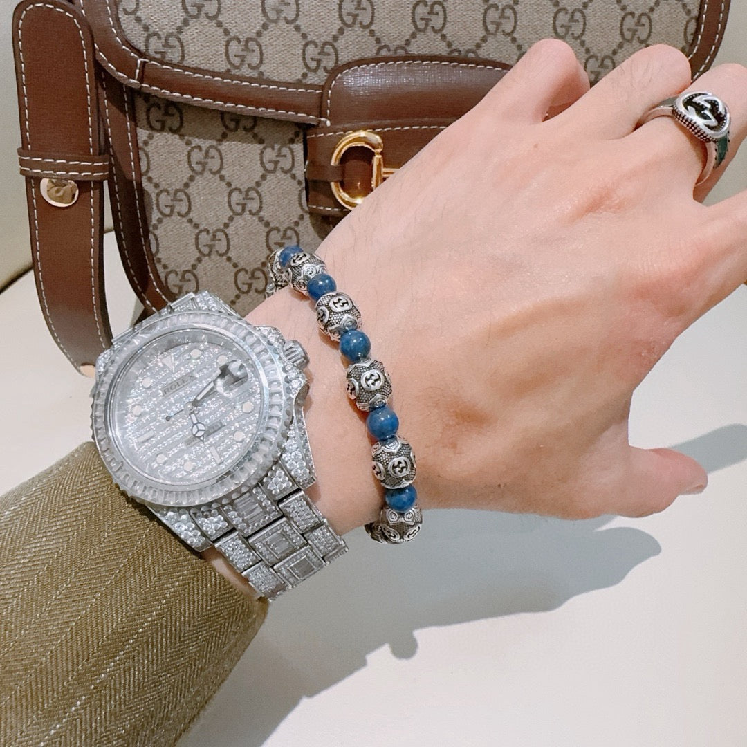 Geometric Emblem Bracelet in Polished Metal-Tone – Vintage Detail – Design 009 styled product view