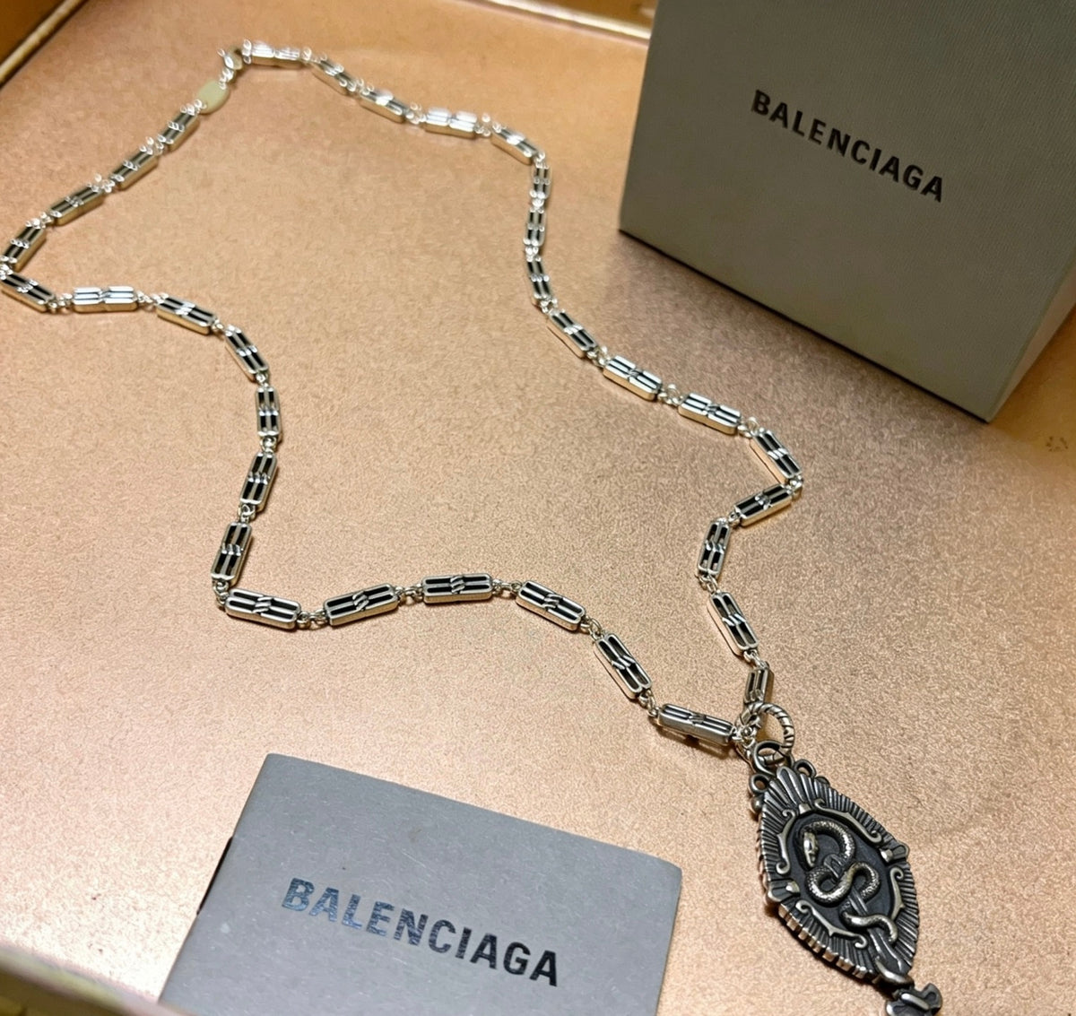 Geometric Emblem Pendant Necklace in Polished Metal-Tone – Vintage Detail – Design 068 main product view