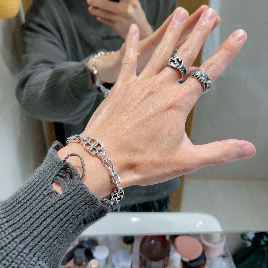 Geometric Emblem Bracelet in Polished Metal-Tone – Design 055 detail view