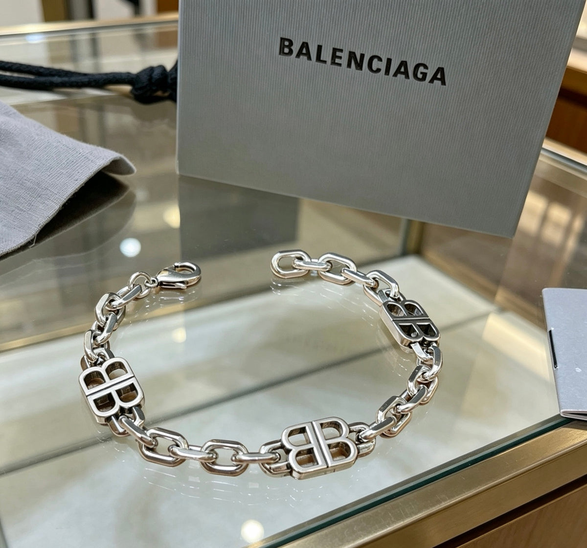 Geometric Emblem Bracelet in Polished Metal-Tone – Design 055 front product view