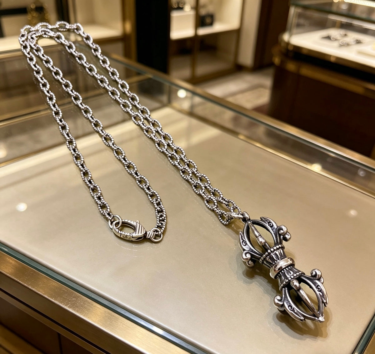 Double-G Emblem Pendant Necklace in Polished Metal-Tone – Design 170 front product view