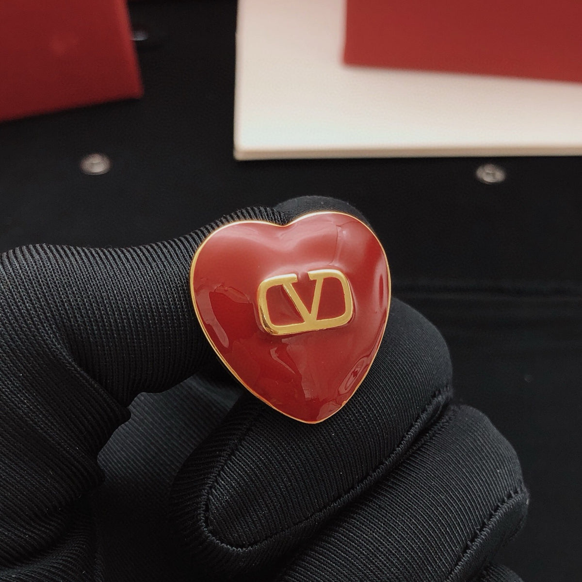 Heart Stud Earrings in Gold-Tone – Red front view