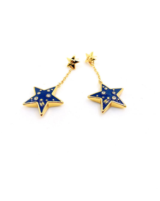 Signature Emblem Statement Earrings in Gold-Tone – Blue Detail – Design 004 main product view