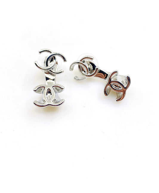 Signature Emblem Statement Earrings in Gold-Tone – White Detail – Design 003 main product view