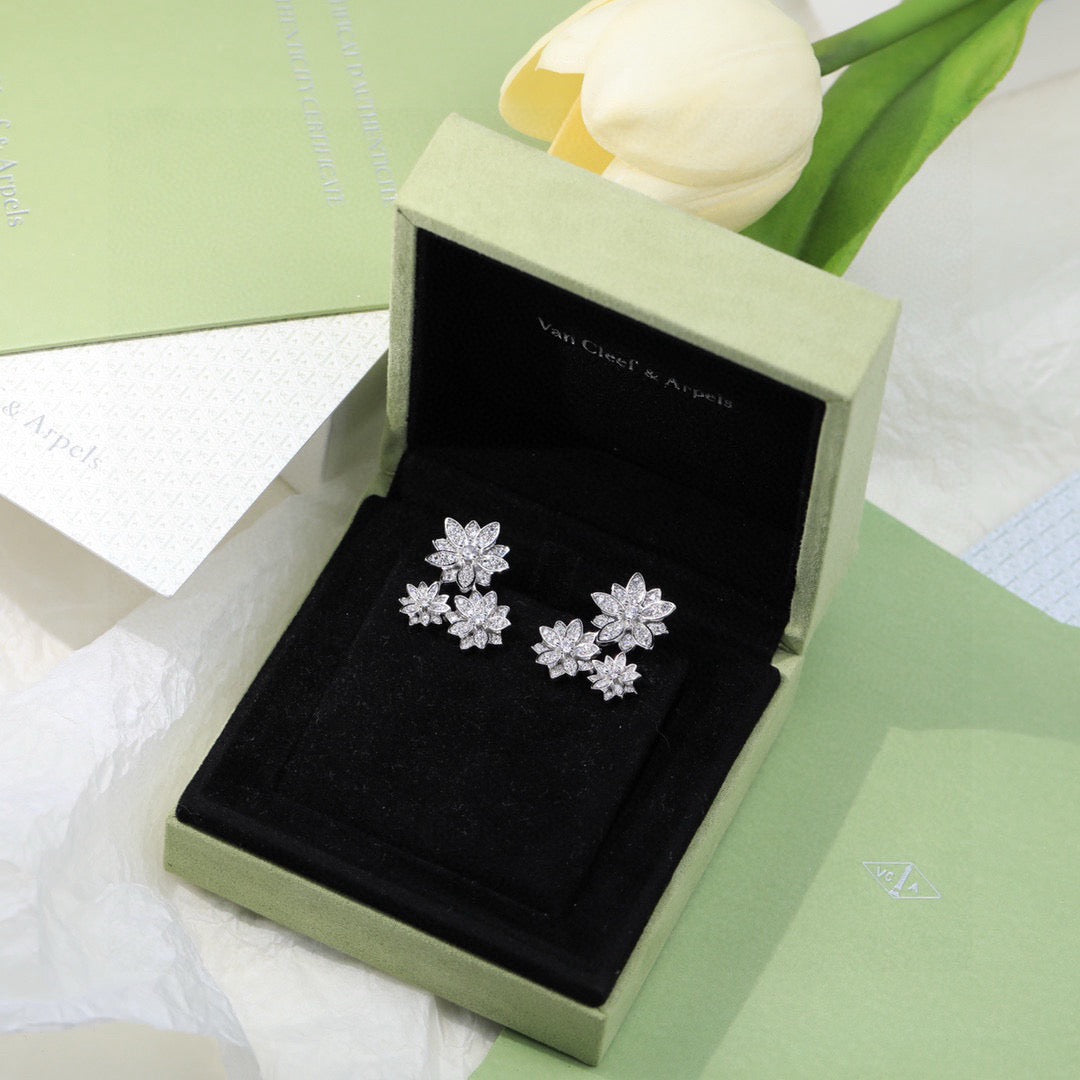 Floral Stud Earrings in Silver-Tone front product view