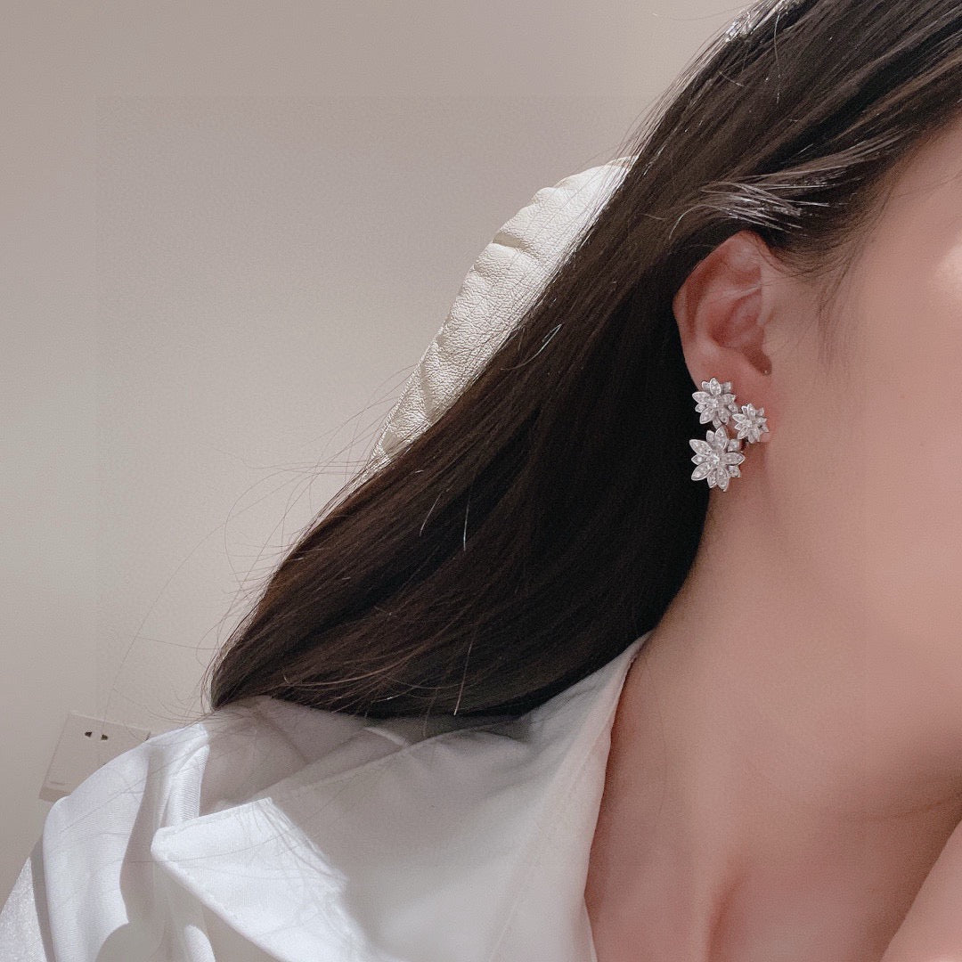 Floral Stud Earrings in Silver-Tone close-up detail