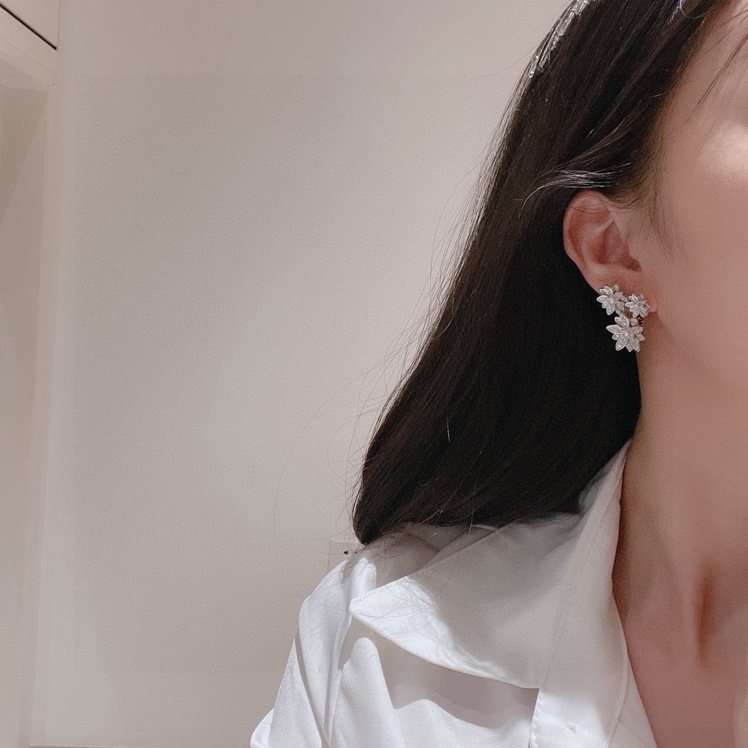 Floral Stud Earrings in Silver-Tone side detail