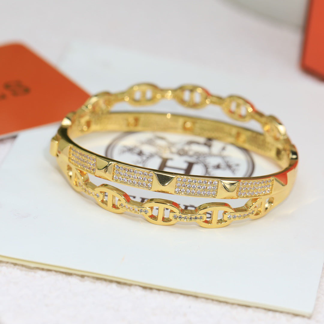 Horse Bangle in Polished Metal-Tone – Design 009 styled product view