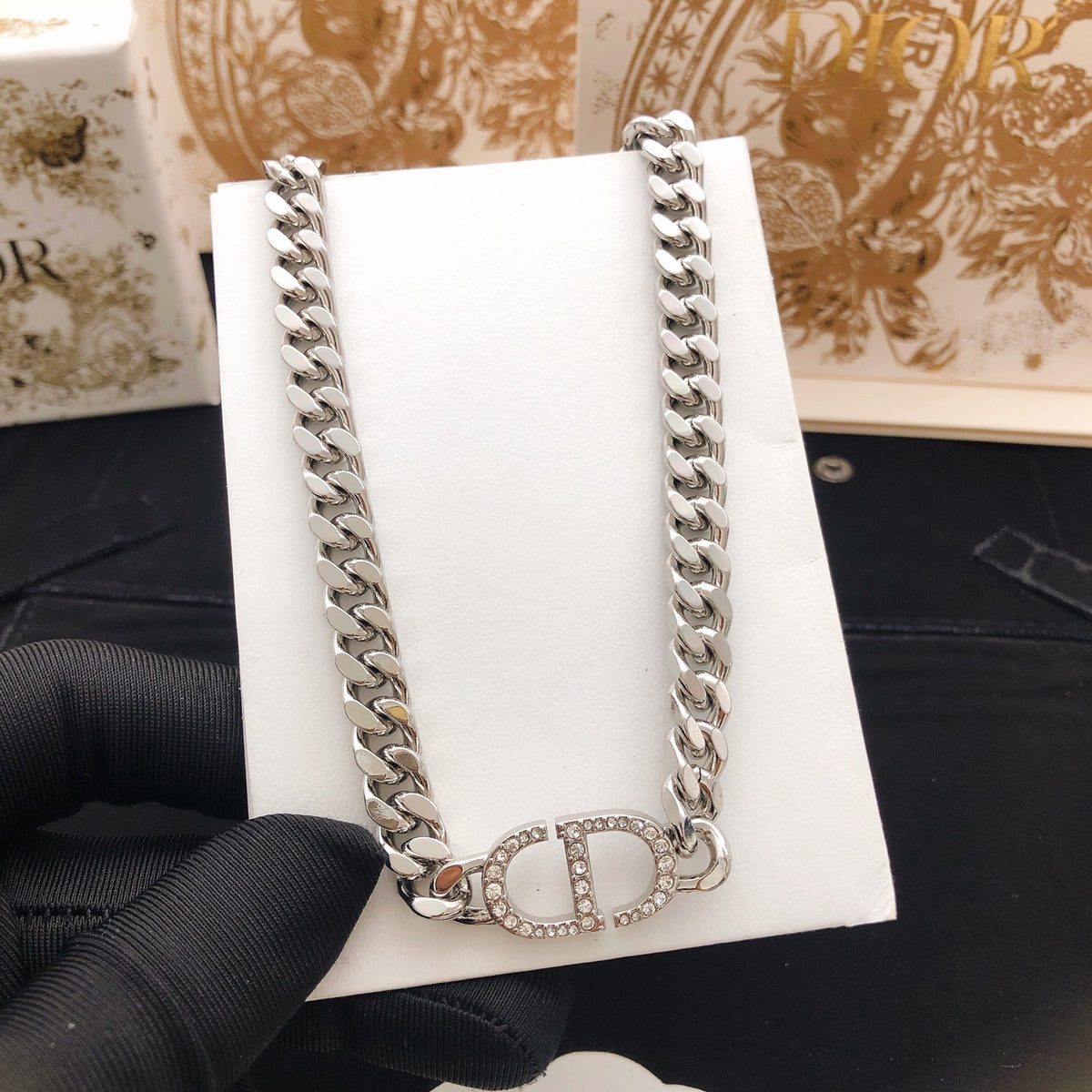 Signature Emblem Crystal-Accent Pendant Necklace – Design 015 close-up detail