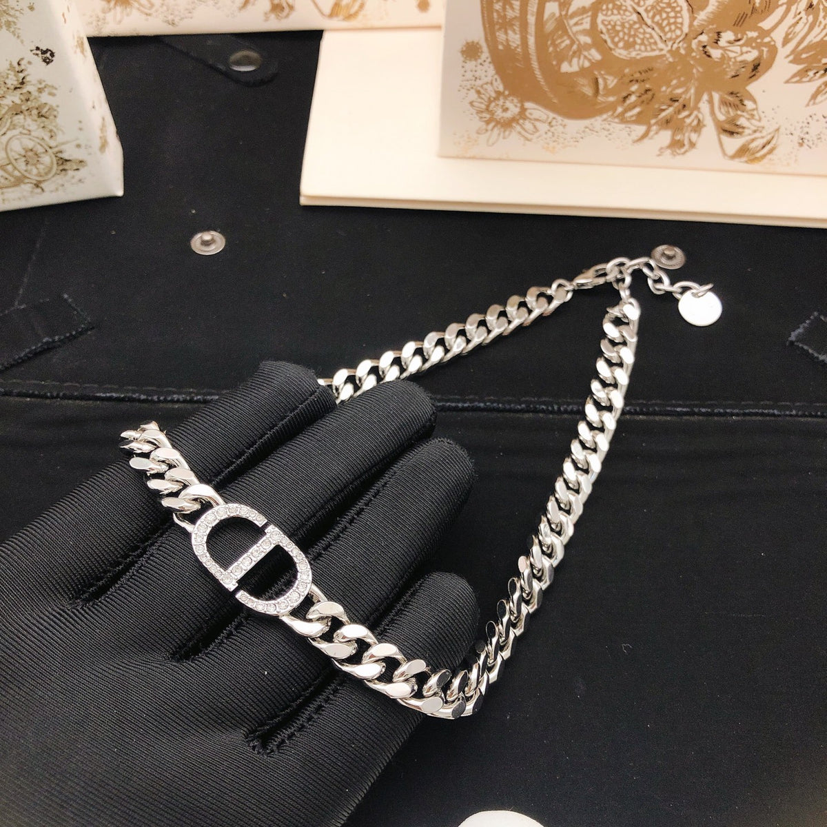 Signature Emblem Crystal-Accent Pendant Necklace – Design 015 side detail