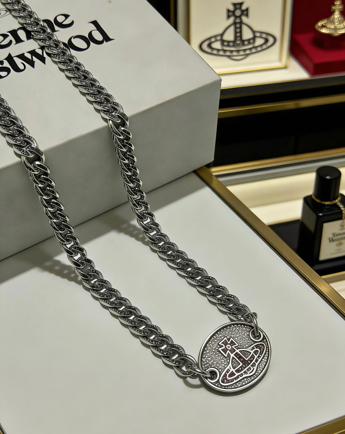 Orb Pendant Necklace in Polished Metal-Tone – Design 052 close-up detail