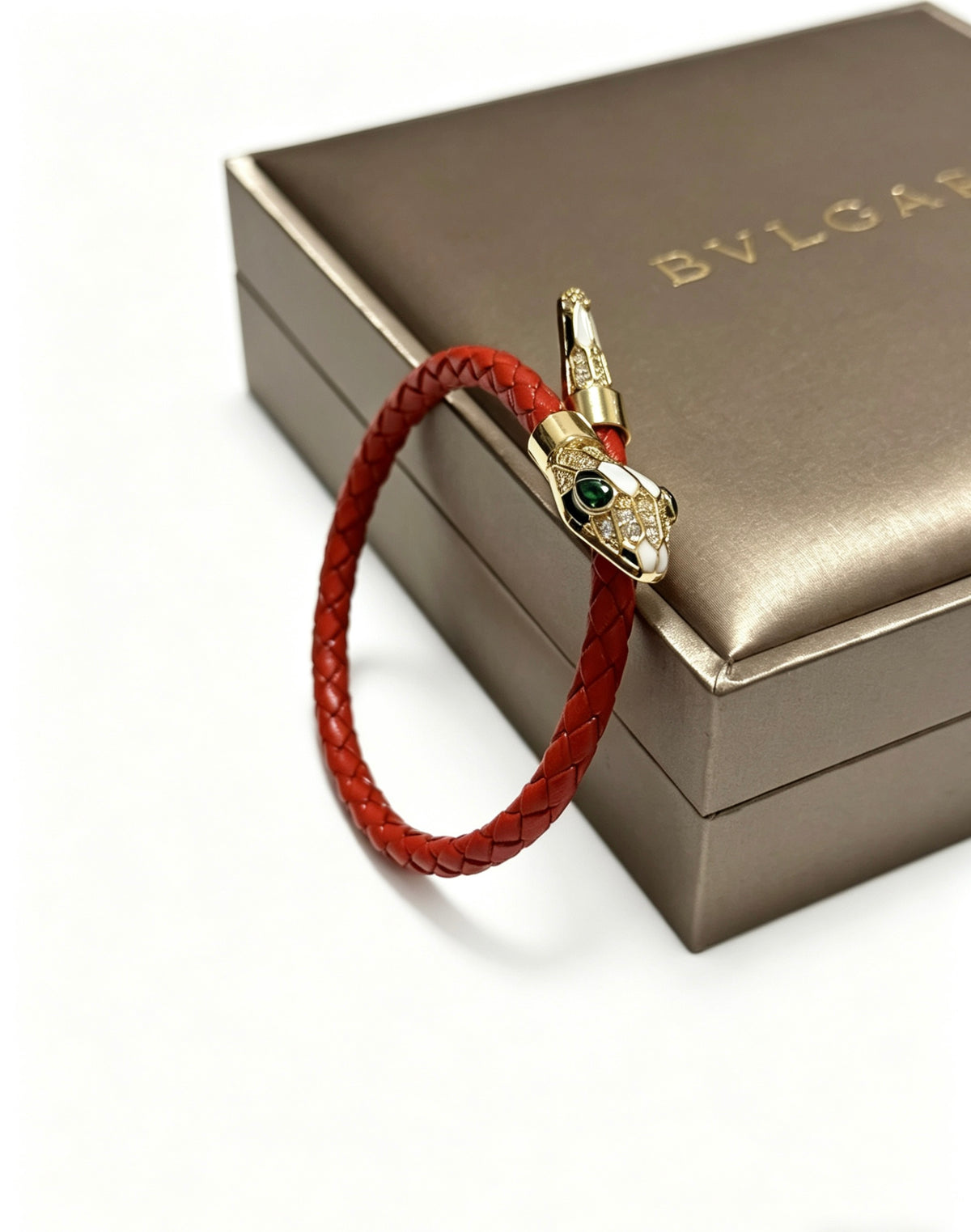 Geometric Emblem Braided Bracelet in Polished Metal-Tone – Design 016 detail view