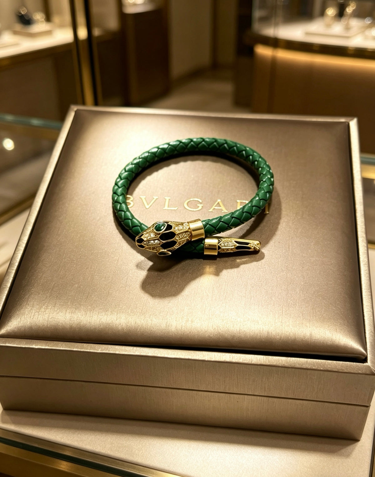 Geometric Emblem Braided Bracelet in Polished Metal-Tone – Design 013 front product view