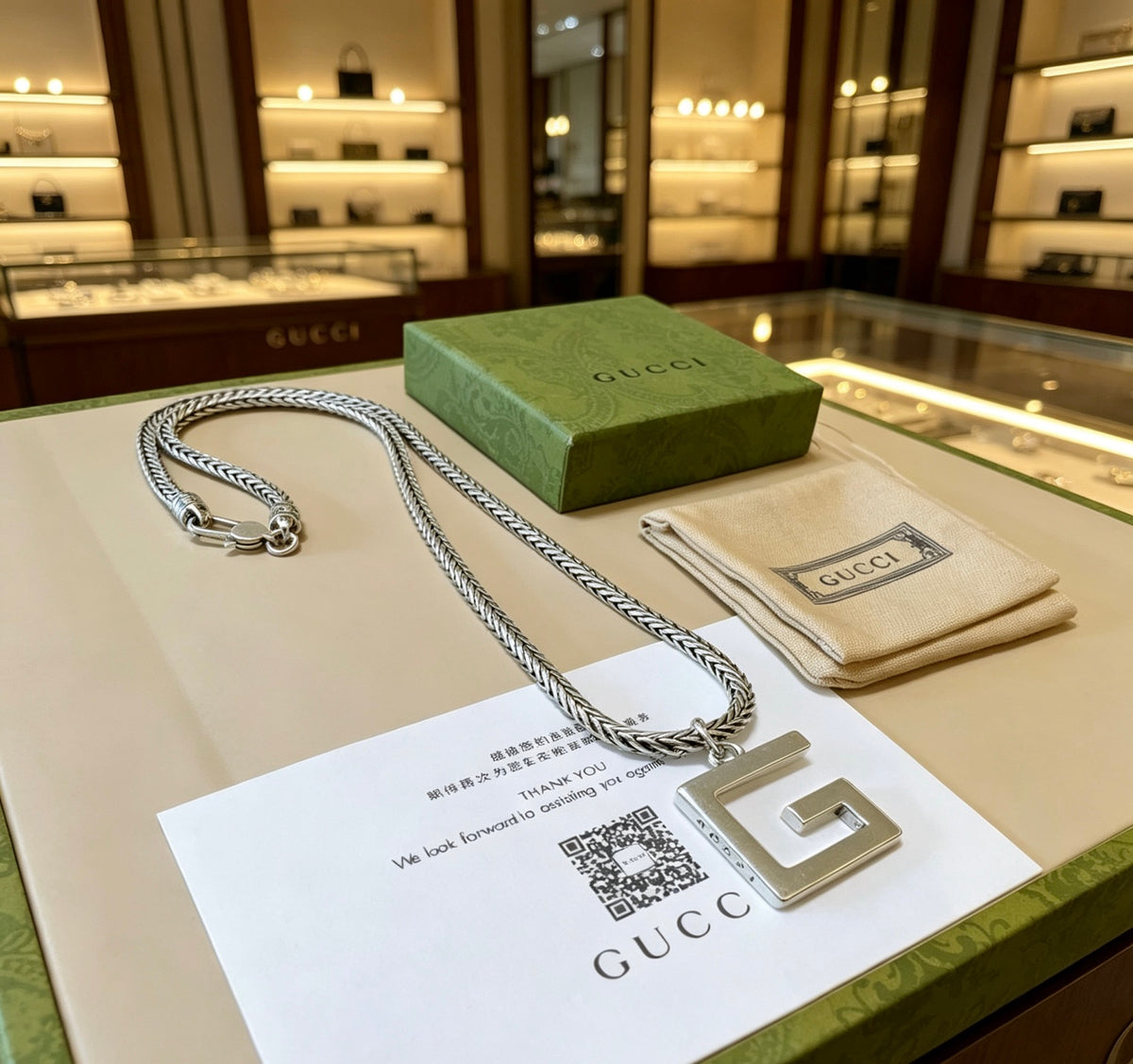 Double-G Emblem Pendant Necklace in Gold-Tone – Design 017 front product view