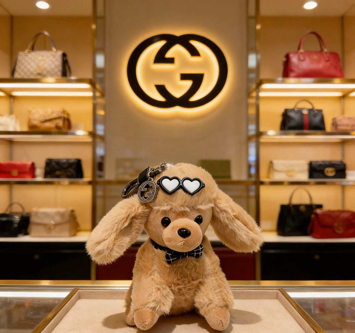 Double-G Emblem Keychain in Polished Metal-Tone – Design 041 styled product view