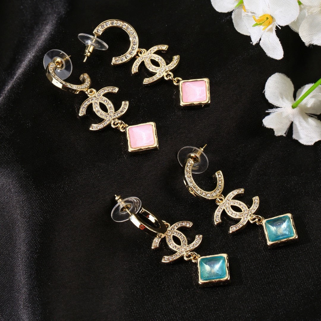 Double-C Emblem Crystal-Accent Statement Earrings – Design 026 main product view