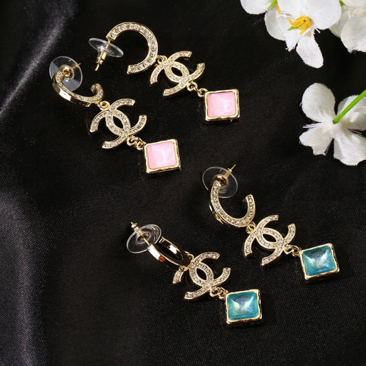 Double-C Emblem Crystal-Accent Statement Earrings – Design 026 main product view