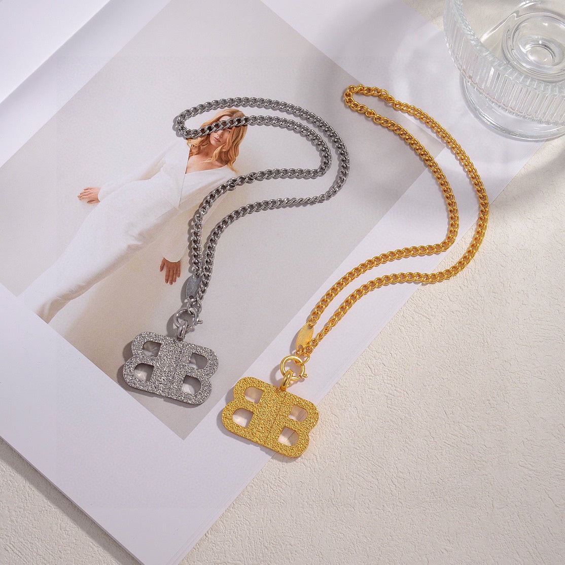 Geometric Emblem Pendant Necklace in Gold-Tone – Design 005 main product view