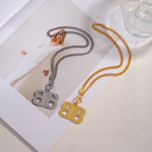 Geometric Emblem Pendant Necklace in Gold-Tone – Design 005 main product view