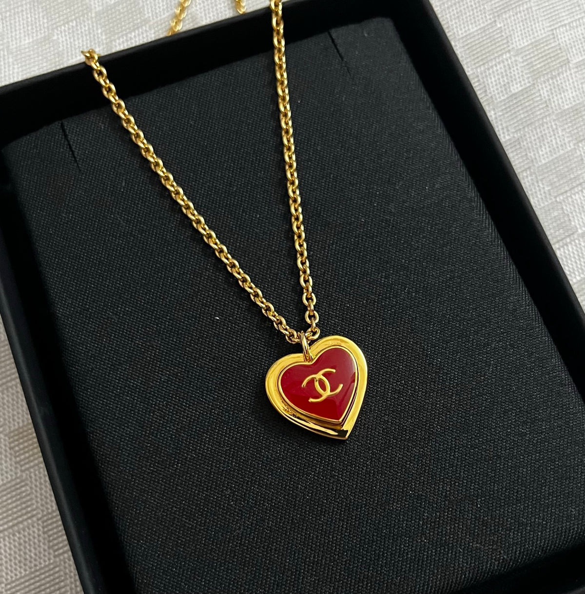 Double-C Emblem Pendant Necklace in Polished Metal-Tone – Design 067 front product view