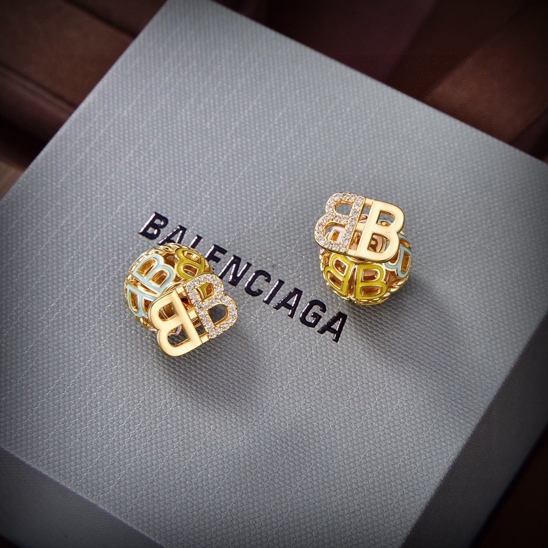 Geometric Emblem Stud Earrings in Gold-Tone – Design 012 front product view