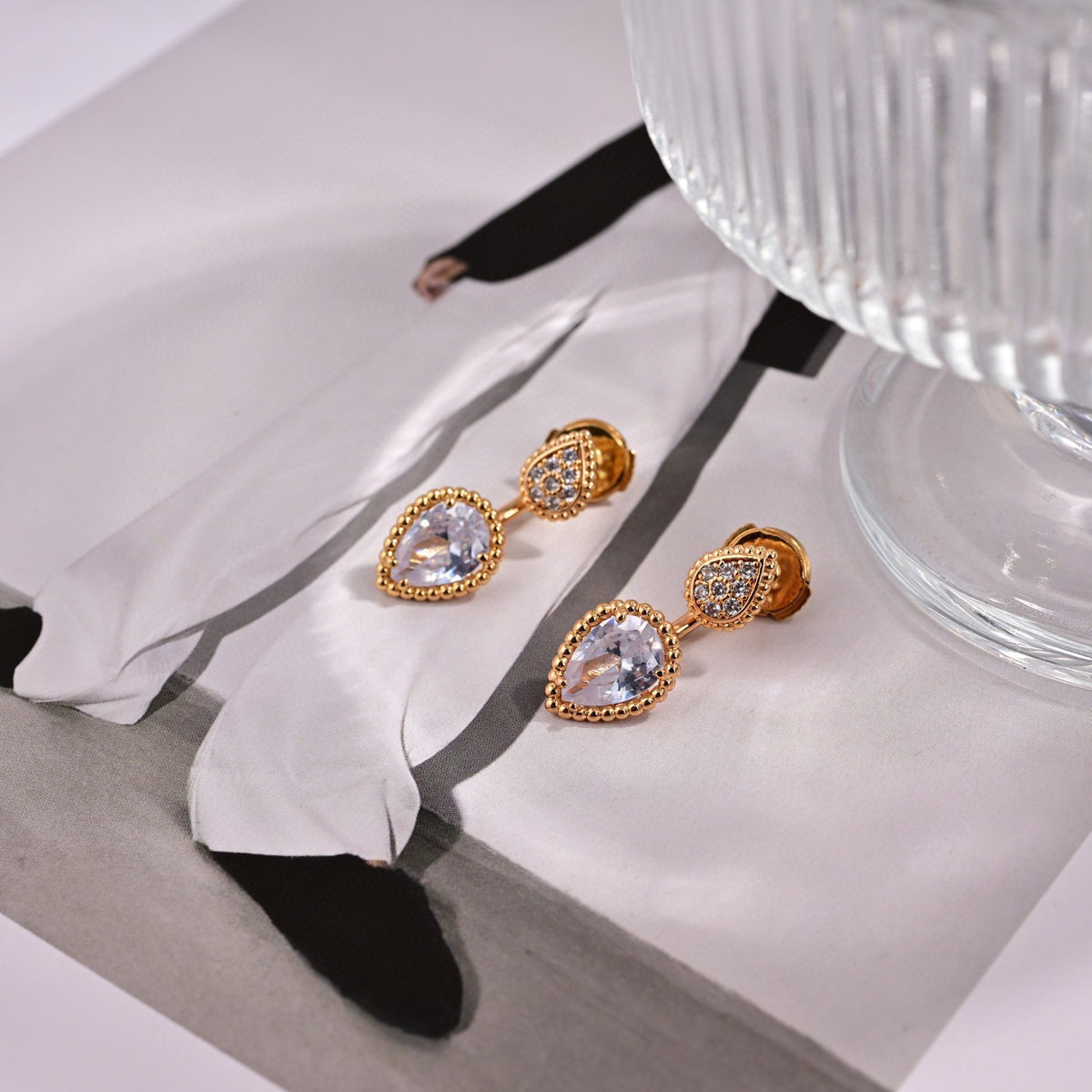 Geometric Emblem Stud Earrings in Polished Metal-Tone – Design 003 front product view