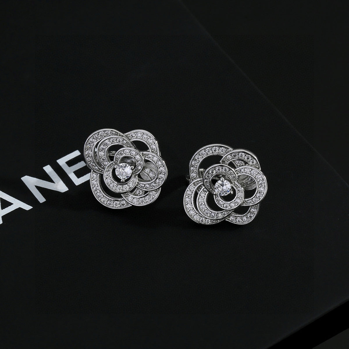 Camellia Stud Earrings in Gold-Tone – Camellia Detail – Design 008 detail view