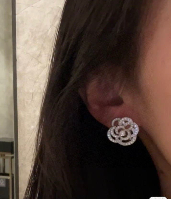 Camellia Stud Earrings in Gold-Tone – Camellia Detail – Design 008 side detail