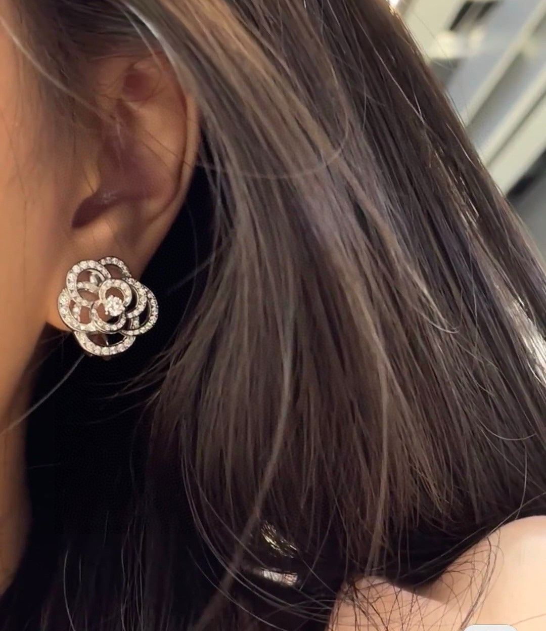 Camellia Stud Earrings in Gold-Tone – Camellia Detail – Design 008 styled product view