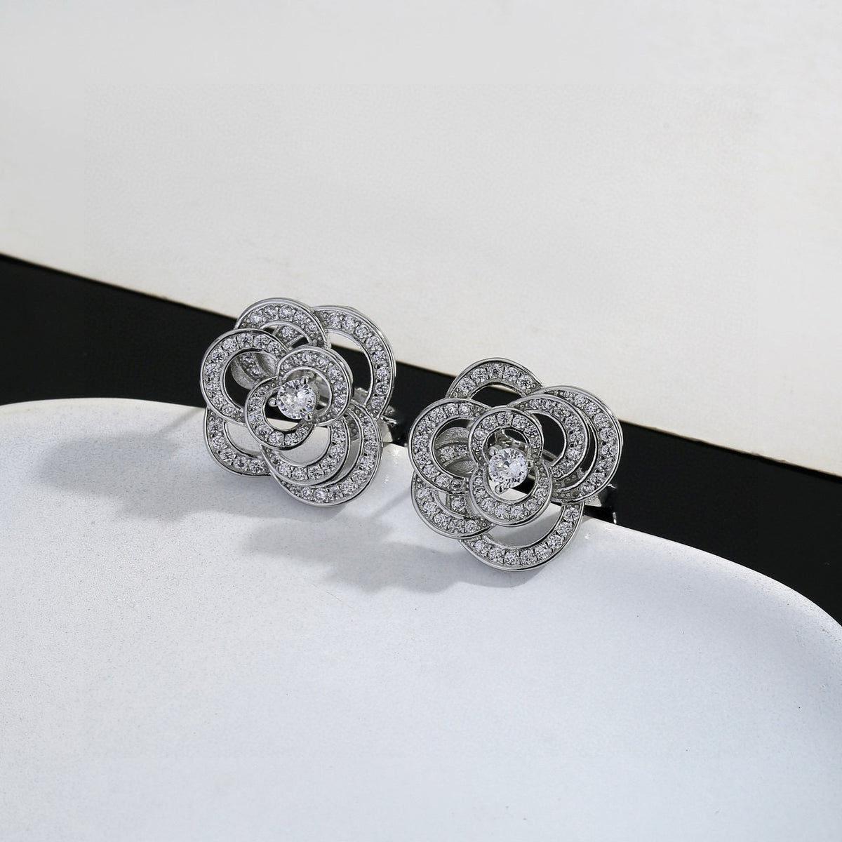 Camellia Stud Earrings in Gold-Tone – Camellia Detail – Design 008 close-up detail
