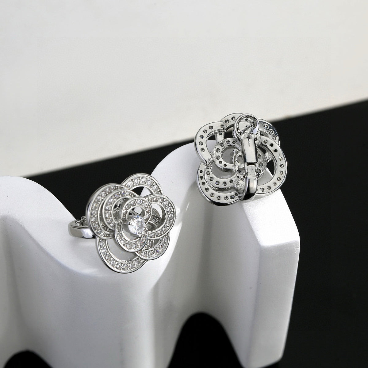 Camellia Stud Earrings in Gold-Tone – Camellia Detail – Design 008 main product view