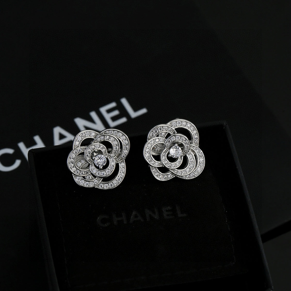 Camellia Stud Earrings in Gold-Tone – Camellia Detail – Design 008 front product view