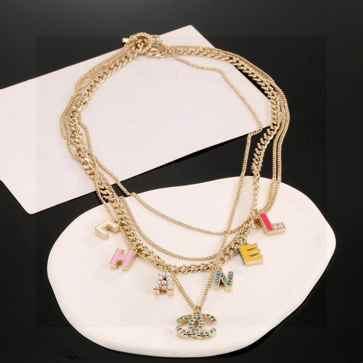 Double-C Emblem Crystal-Accent Pendant Necklace – Design 042 front product view