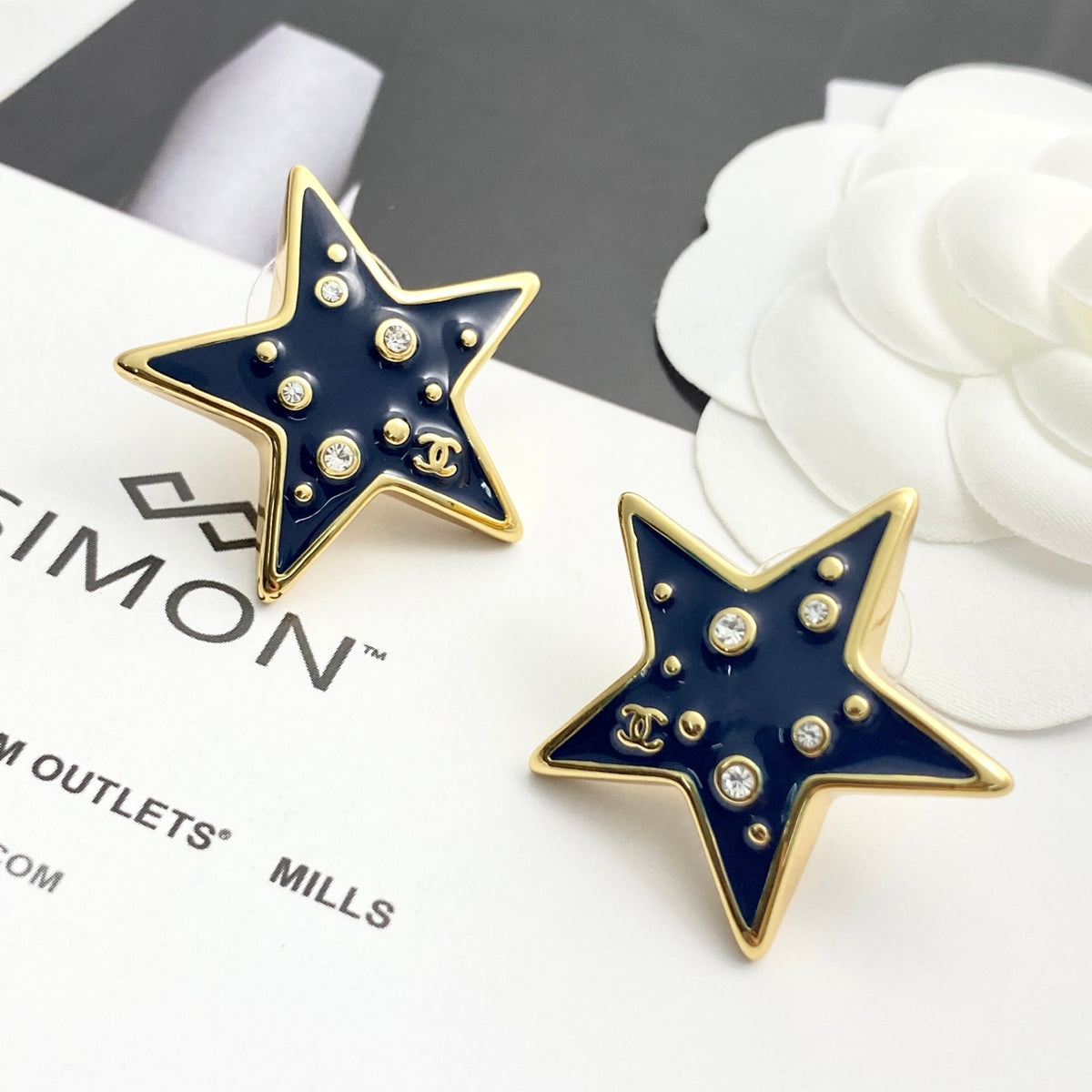 Double-C Emblem Crystal-Accent Stud Earrings – Star Detail – Design 003 main product view