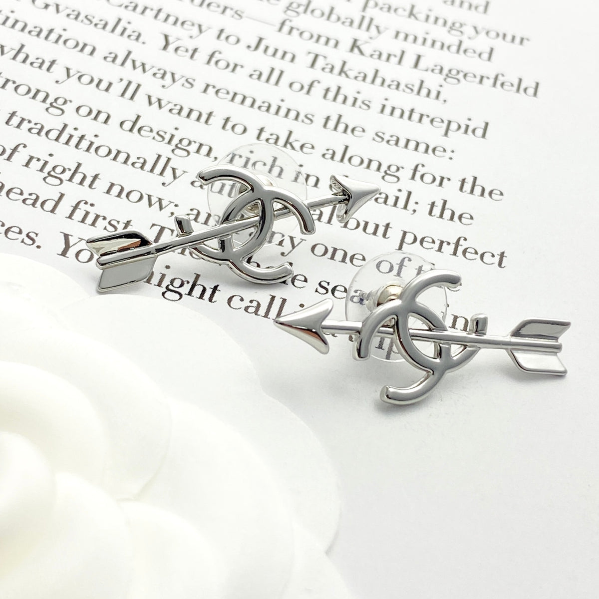 Double-C Emblem Stud Earrings in Silver-Tone – Design 008 styled product view