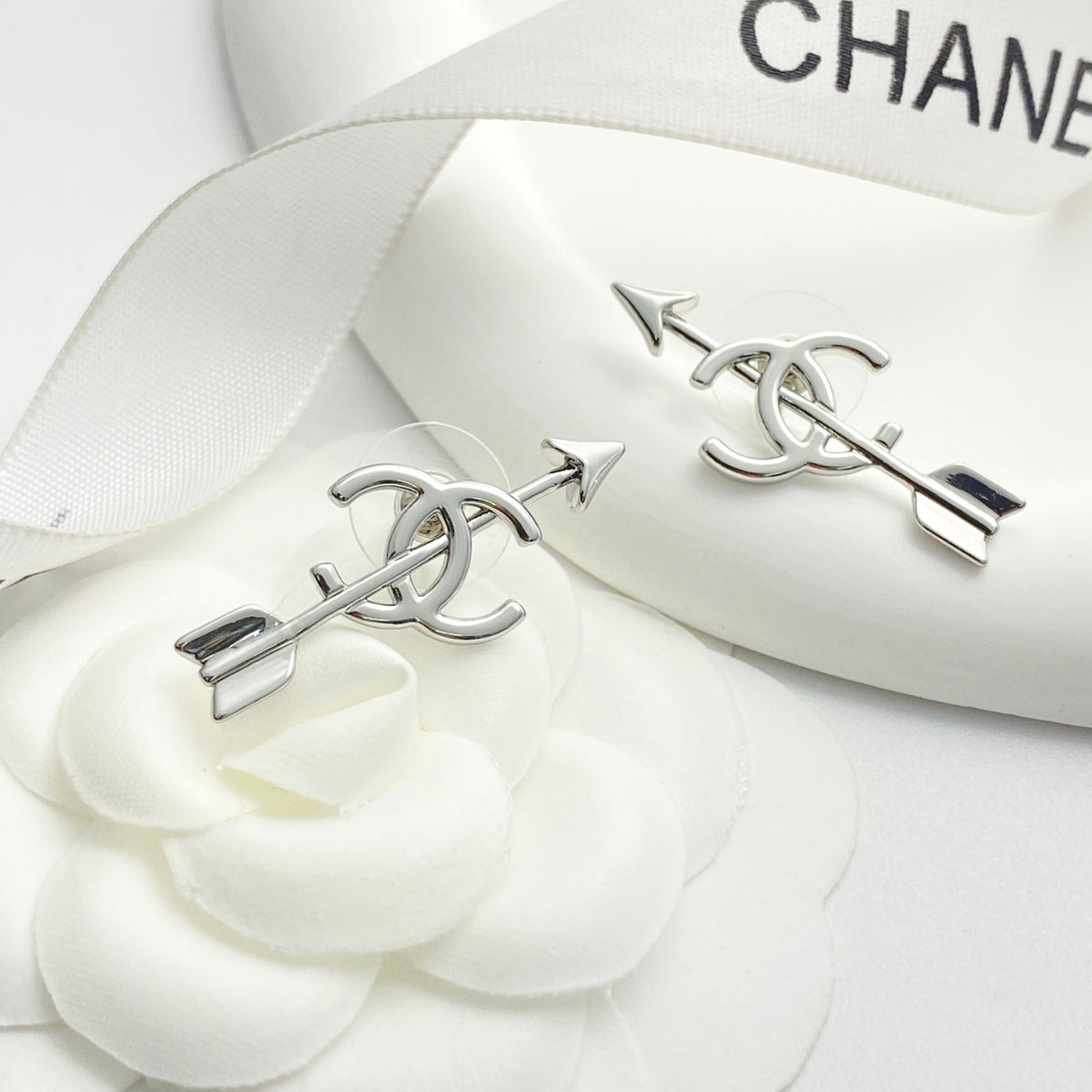 Double-C Emblem Stud Earrings in Silver-Tone – Design 008 main product view