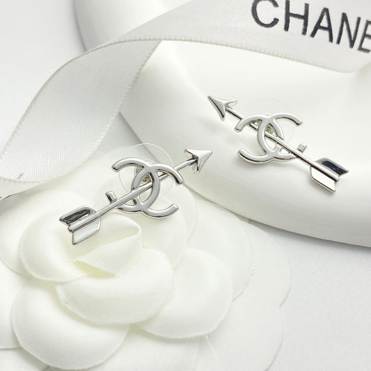 Double-C Emblem Stud Earrings in Silver-Tone – Design 008 main product view