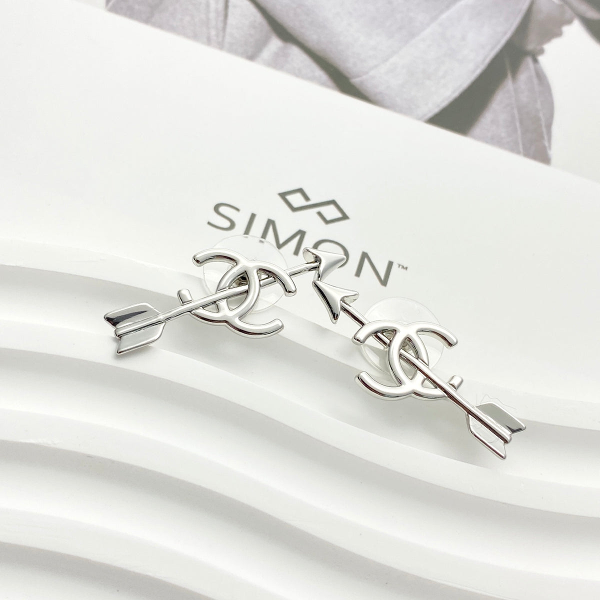 Double-C Emblem Stud Earrings in Silver-Tone – Design 008 side detail