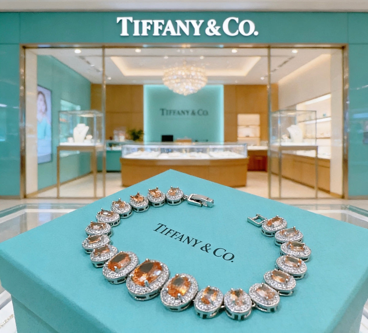 Floral Bracelet in Polished Metal-Tone – Crystal Detail – Design 02 front product view