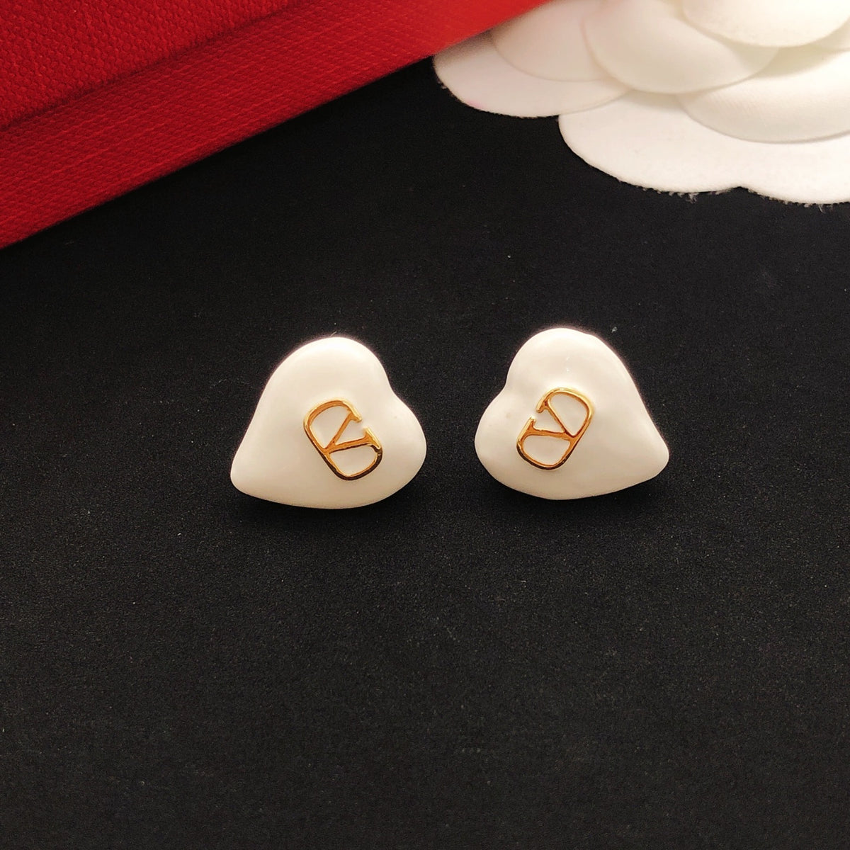 Heart Stud Earrings in Gold-Tone – White side detail