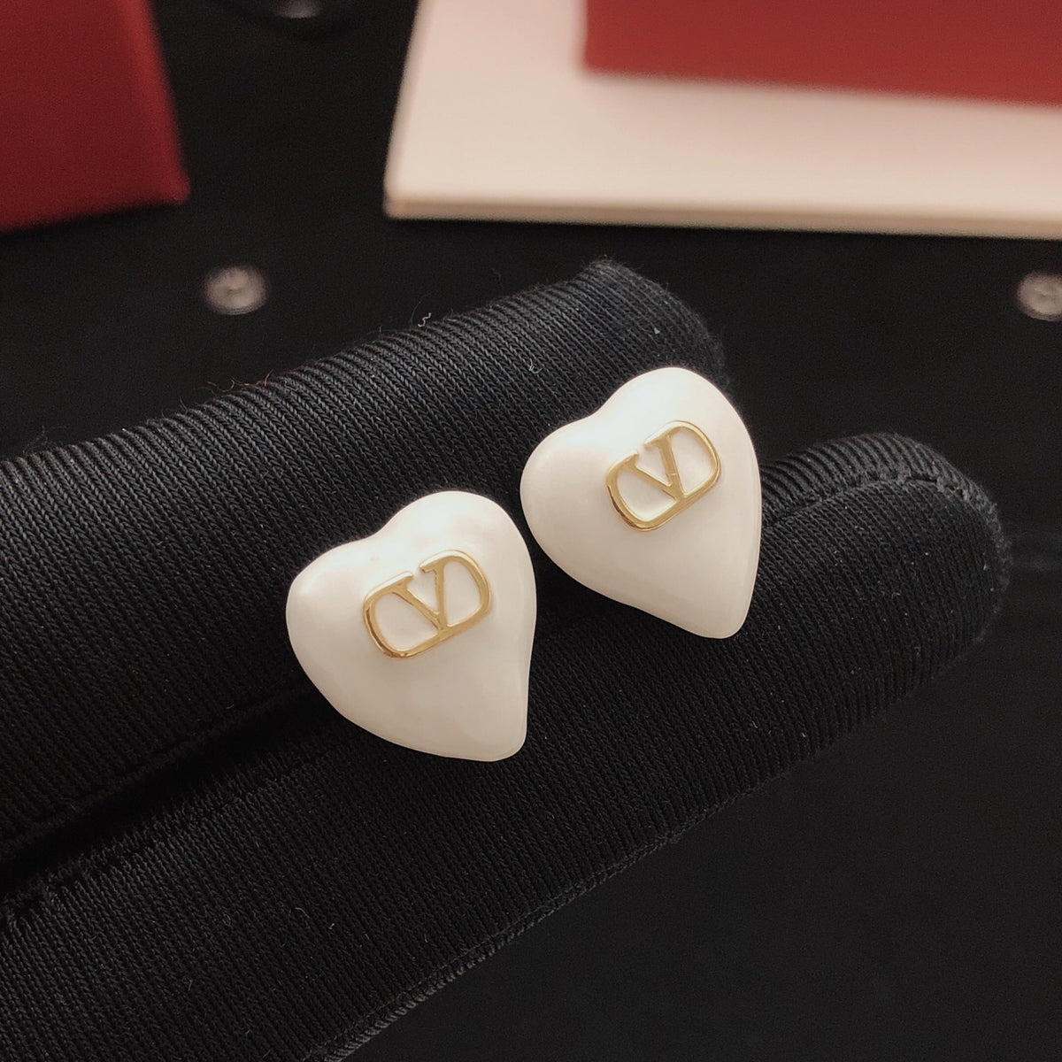 Heart Stud Earrings in Gold-Tone – White front view