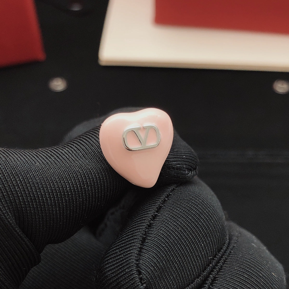 Heart Stud Earrings in Gold-Tone – Pink front view