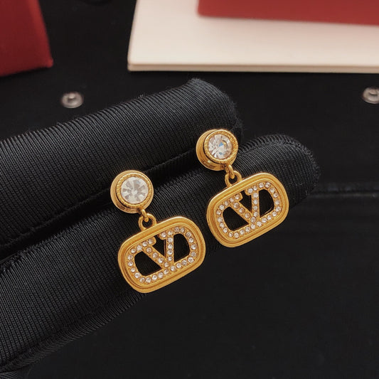 V Emblem Crystal-Accent Stud Earrings – Design 06 main product view